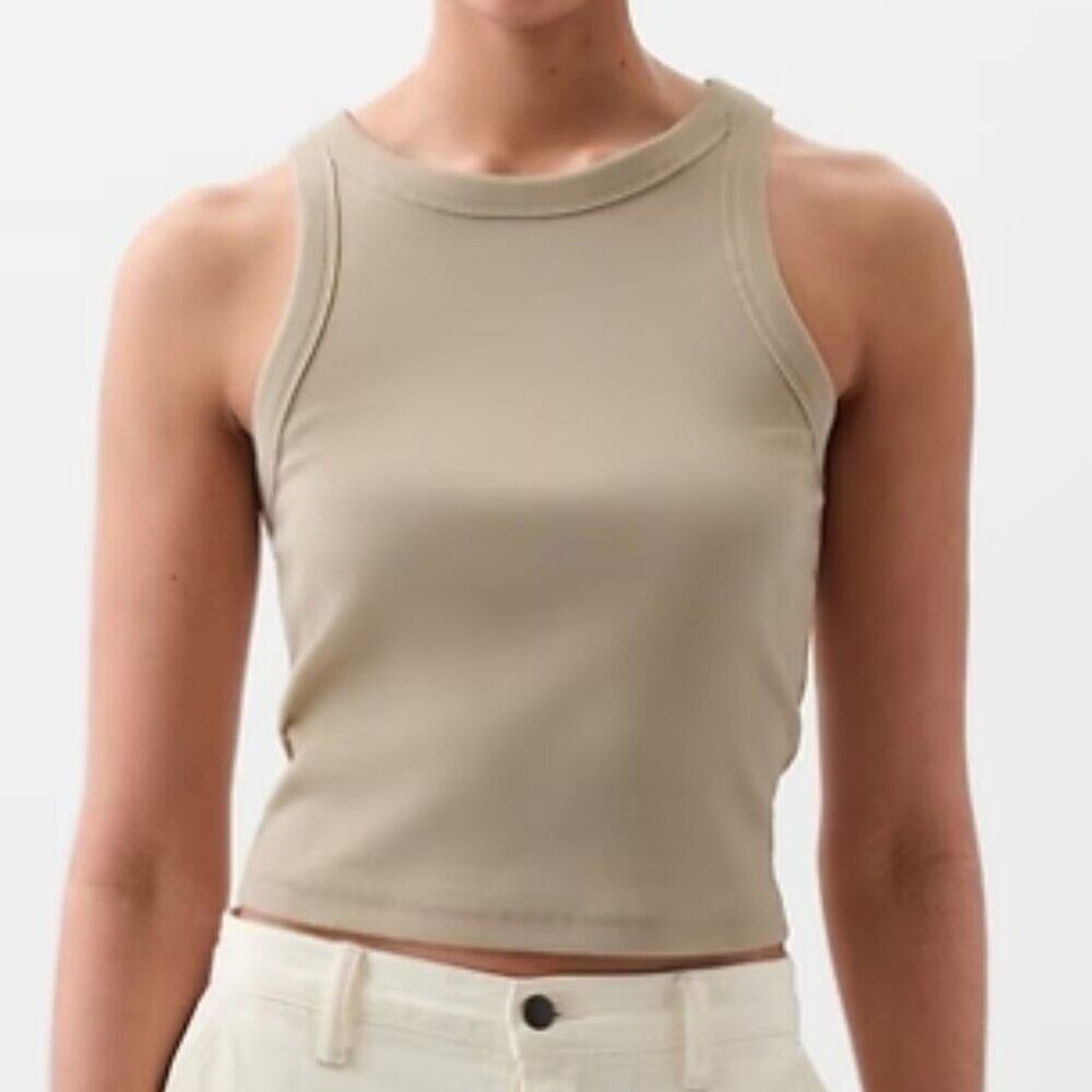 Gap Modern Rib Cropped Halter Top – Bedrock Beige, Size S